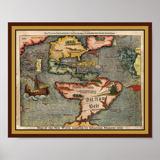 Karte der neuen Welt, Amerika von Sebastian Munste Poster (Vorne)
