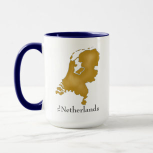 Karte der Niederlande in Gold mit schwarzem Text Tasse