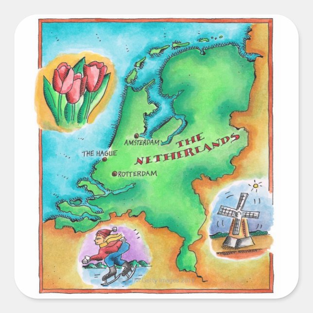 Karte der Niederlande Quadratischer Aufkleber (Vorderseite)