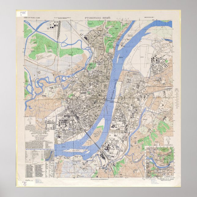 Karte der nordkoreanischen Stadt Pjöngjang 1946 Poster (Vorne)