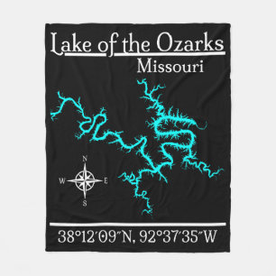 Karte der Ozarkseen in Missouri mit Koordinaten Fleecedecke