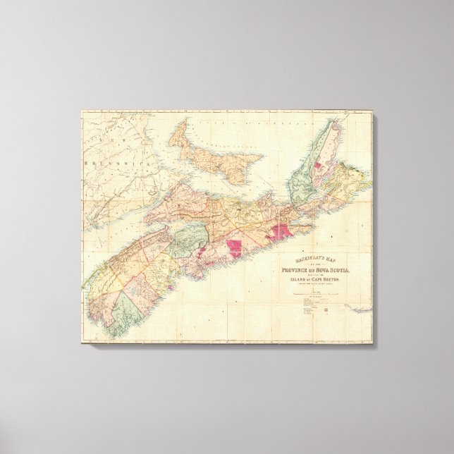 Karte der Provinz Nova Scotia 3 Leinwanddruck (Vorderseite)