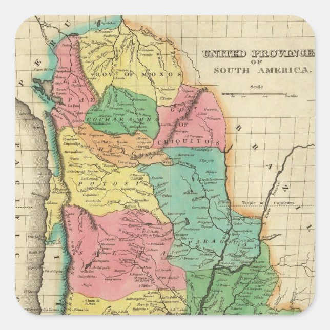 Karte der Provinzen Südamerikas Quadratischer Aufkleber (Vorderseite)