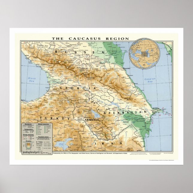 Karte der Region Kaukasus 1994 Poster (Vorne)