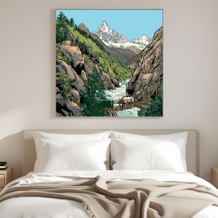 Karte der Region Mt. Everest Khumbu-Tal Yak-Brücke Leinwanddruck