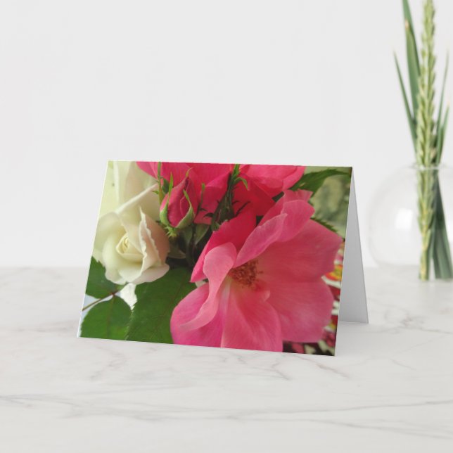 Karte "der rosa und weiße Rosen-" glückliche (Vorderseite)