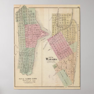Karte der See-Stadt und Karte von Wabasha, Poster