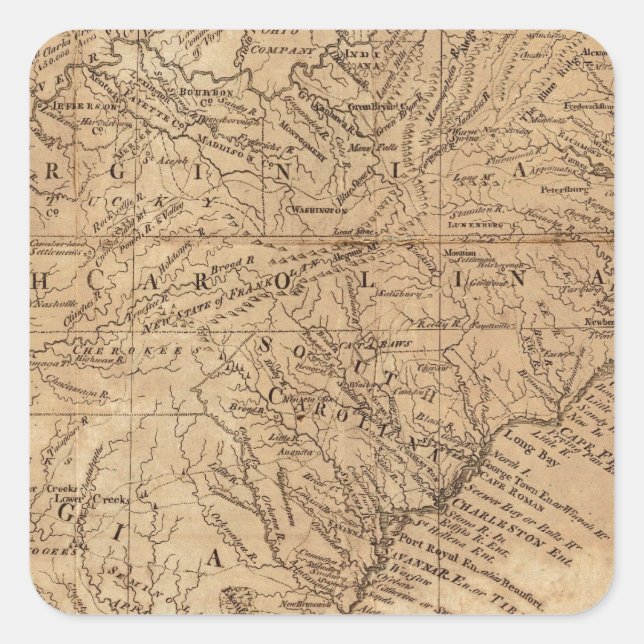 Karte der Staaten Virginia und North Carolina Quadratischer Aufkleber (Vorderseite)