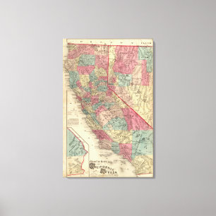 Karte der Staaten von Kalifornien und von Nevada Leinwanddruck