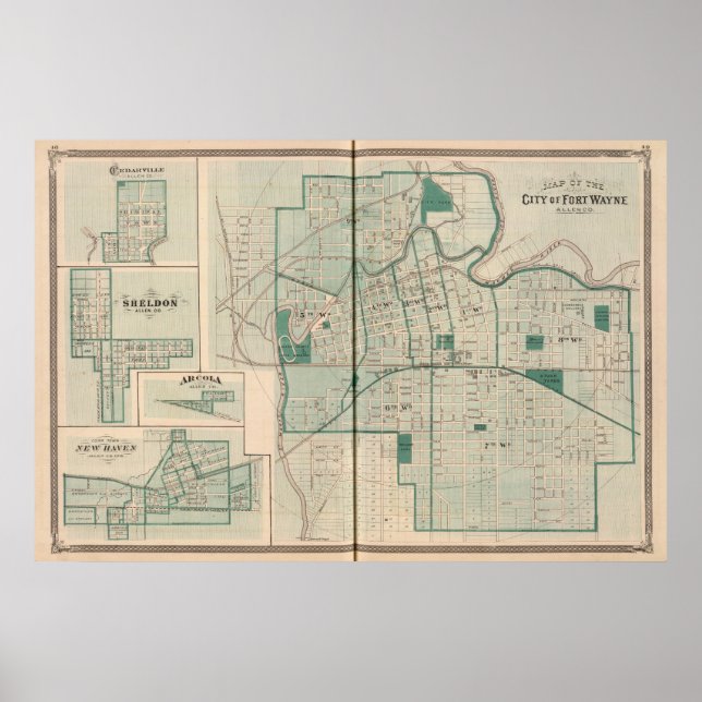 Karte der Stadt Fort Wayne mit Cedarville Poster (Vorne)