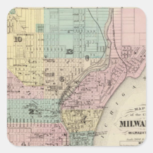 Karte der Stadt Milwaukee, Milwaukee Co Quadratischer Aufkleber