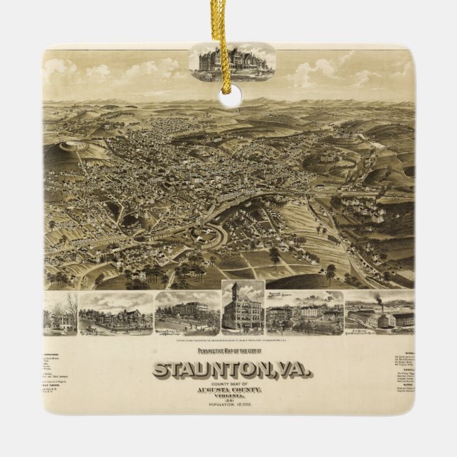 Karte der Stadt Staunton, Virginia (1891) Keramikornament (Vorderseite)
