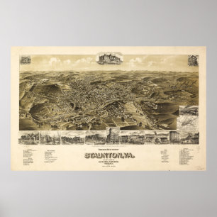 Karte der Stadt Staunton, Virginia (1891) Poster