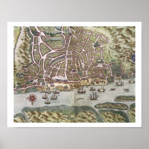Karte der Stadt und des portugiesischen Hafens von Poster