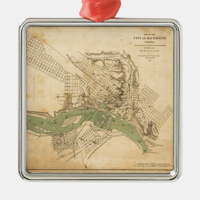 Karte der Stadt von Richmond, Virginia (1858-1864) Ornament Aus Metall (Vorne)