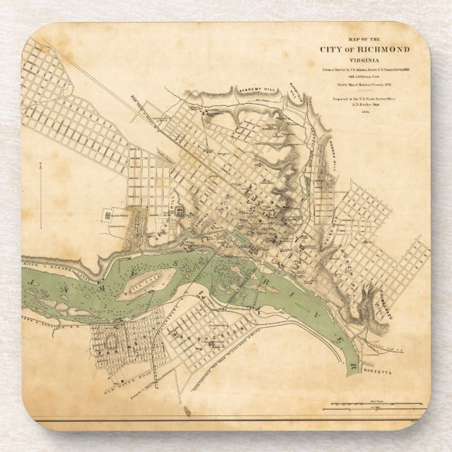 Karte der Stadt von Richmond, Virginia (1858-1864) Untersetzer (Vorderseite)