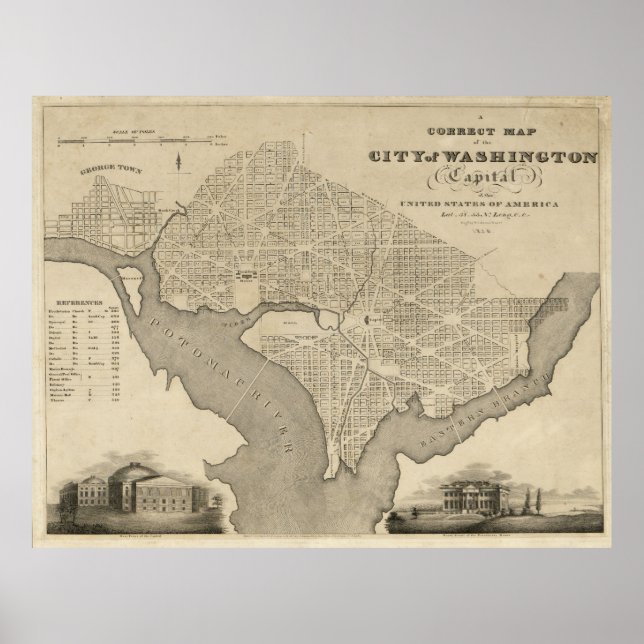 Karte der Stadt Washington D.C. (1820) Poster (Vorne)