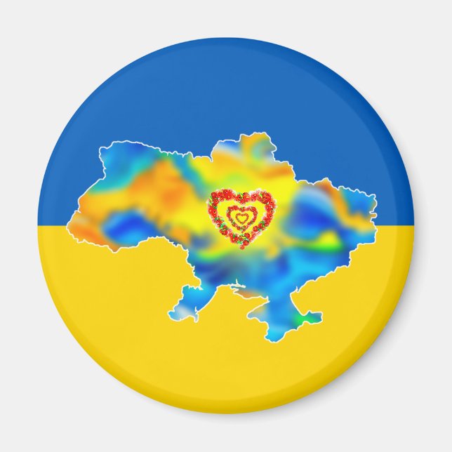 Karte der Ukraine mit einem Herz in der Mitte Magnet (Vorne)