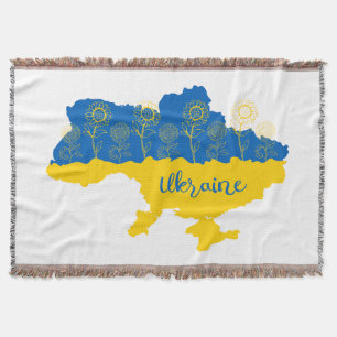 Karte der Ukraine mit Sonnenblume und ukrainischer Decke