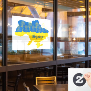 Karte der Ukraine mit Sonnenblume und ukrainischer Fensteraufkleber