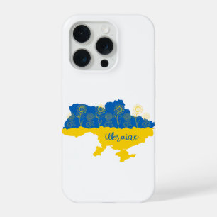 Karte der Ukraine mit Sonnenblume und ukrainischer iPhone 15 Pro Hülle
