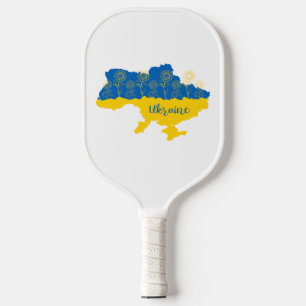 Karte der Ukraine mit Sonnenblume und ukrainischer Pickleball Schläger