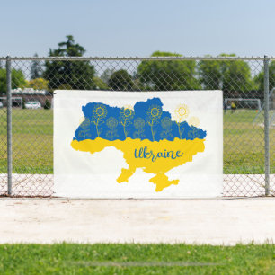 Karte der Ukraine mit Sonnenblumen und ukrainische Banner
