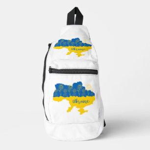 Karte der Ukraine mit Sonnenblumen und ukrainische Crossbody Bag