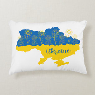Karte der Ukraine mit Sonnenblumen und ukrainische Dekokissen