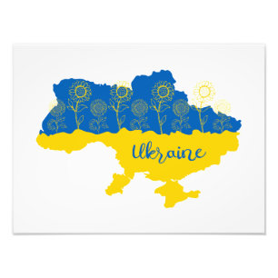 Karte der Ukraine mit Sonnenblumen und ukrainische Fotodruck