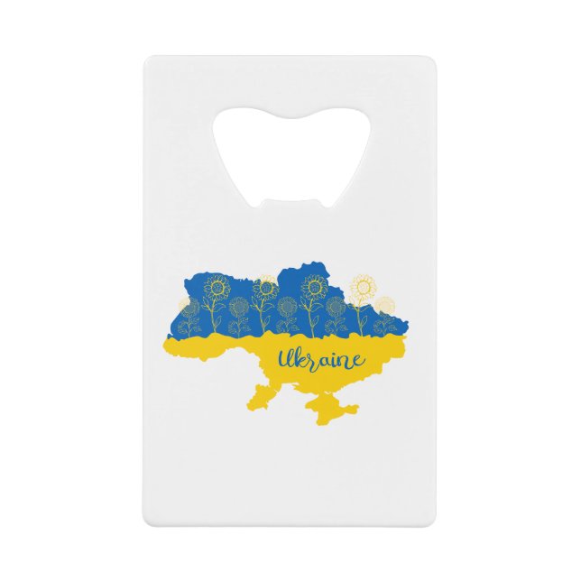 Karte der Ukraine mit Sonnenblumen und ukrainische Geldbeutel Flaschenöffner (Vorderseite)