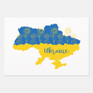 Karte der Ukraine mit Sonnenblumen und ukrainische Geschenkpapier Set