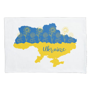 Karte der Ukraine mit Sonnenblumen und ukrainische Kissenbezug