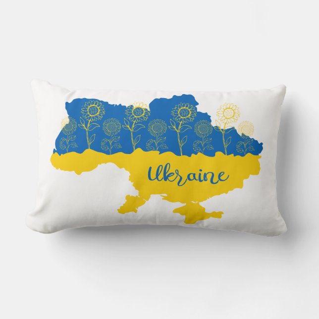 Karte der Ukraine mit Sonnenblumen und ukrainische Lendenkissen (Vorderseite)