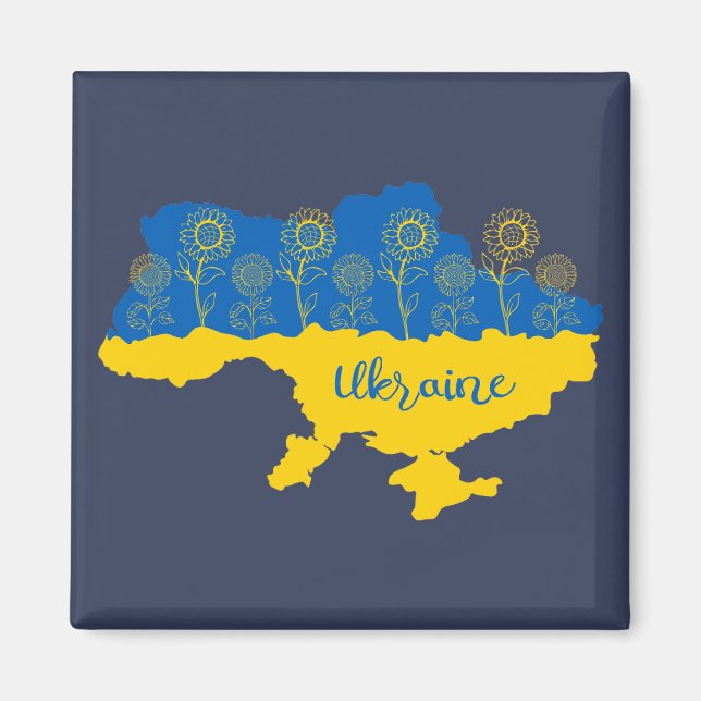 Karte der Ukraine mit Sonnenblumen und ukrainische Magnet (Vorne)
