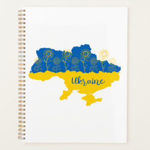 Karte der Ukraine mit Sonnenblumen und ukrainische Planer