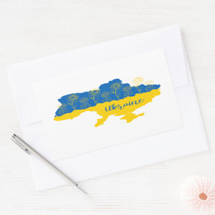 Karte der Ukraine mit Sonnenblumen und ukrainische Rechteckiger Aufkleber