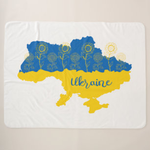 Karte der Ukraine mit Sonnenblumen und ukrainische Sherpadecke