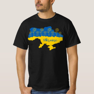 Karte der Ukraine mit Sonnenblumen und ukrainische T-Shirt