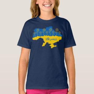 Karte der Ukraine mit Sonnenblumen und ukrainische T-Shirt