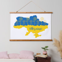 Karte der Ukraine mit Sonnenblumen und ukrainische