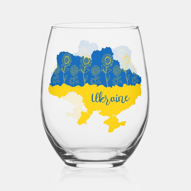 Karte der Ukraine mit Sonnenblumen und ukrainische Weinglas Ohne Stiel (Vorderseite)