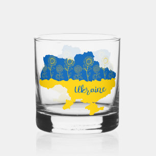 Karte der Ukraine mit Sonnenblumen und ukrainische Whiskyglas