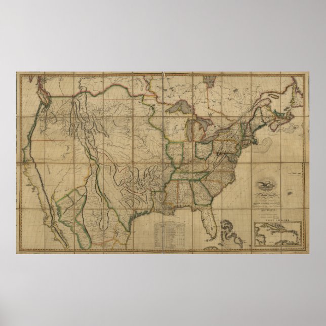 Karte der USA (1818) Poster (Vorne)