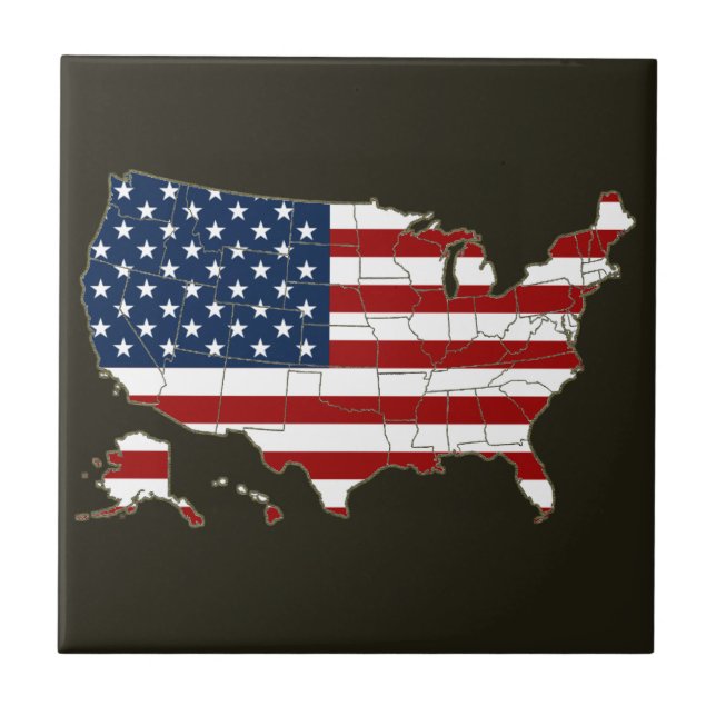Karte der USA mit amerikanischer Flagge Fliese (Vorderseite)