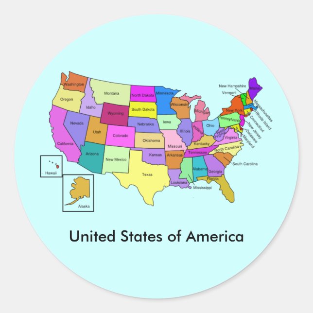 Karte der USA Runder Aufkleber (Vorderseite)