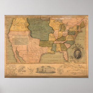 Karte der Vereinigten Staaten mit George Washingto Poster