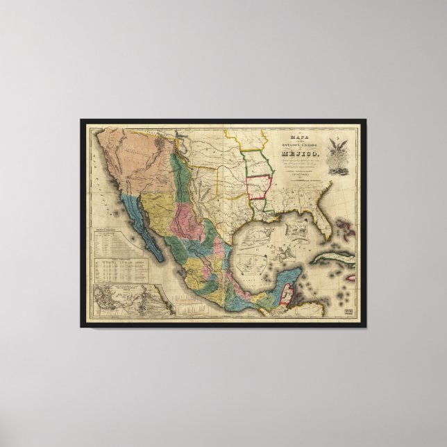 Karte der Vereinigten Staaten von Mexiko (1847) Leinwanddruck (Vorderseite)