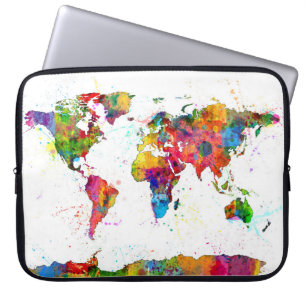 Karte der Wasserfarbe der Weltkarte Laptopschutzhülle