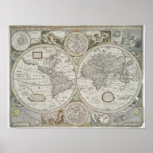 Karte der Welt   1676 Poster